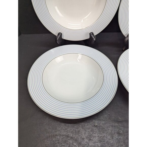 Germany Flirt by R&B Decor Happy Day Blue Rimmed Soup Bowls 8 1/2" Set of 4 - Picture 4 of 7